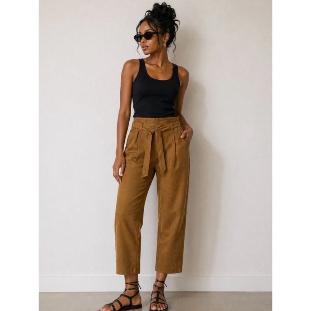 Free People Nightfall Vegan Suede Crop Pant in Camel size 4